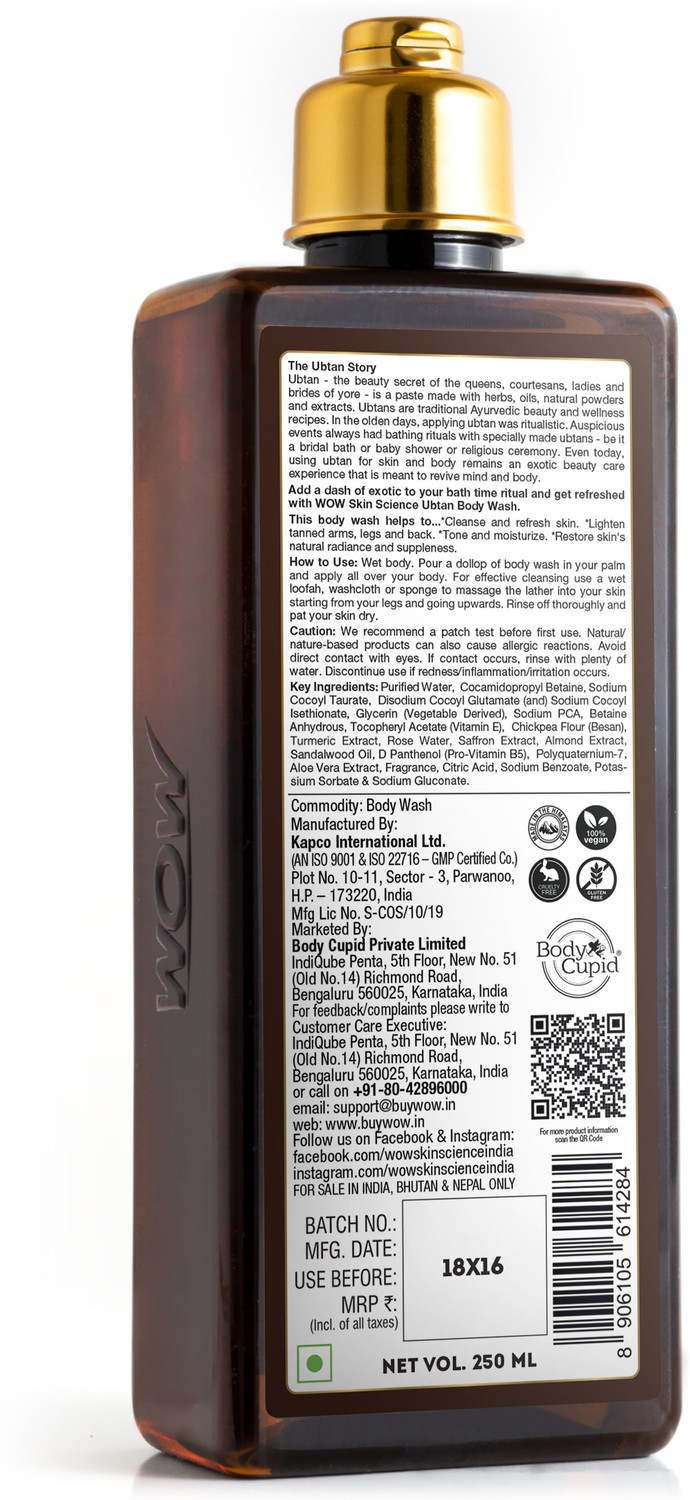 Image of WOW SKIN SCIENCE Ubtan Body Wash With Chickpea Flour, Almond , Saffron & Turmeric Extracts