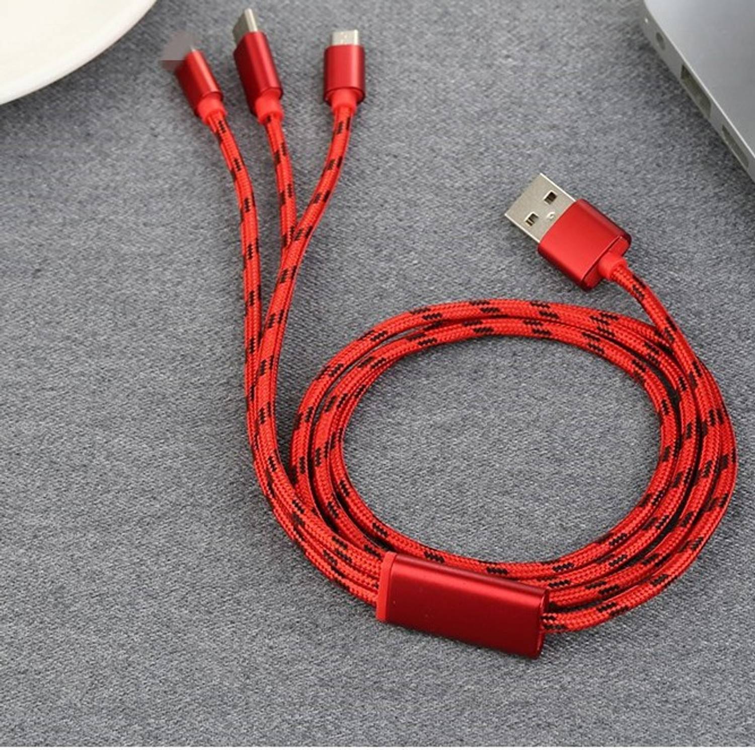 BUFONA Fast Charging Cable Universal 3in1 MultiplePin Mobile Data Cable Type-C Cable Charging Pad