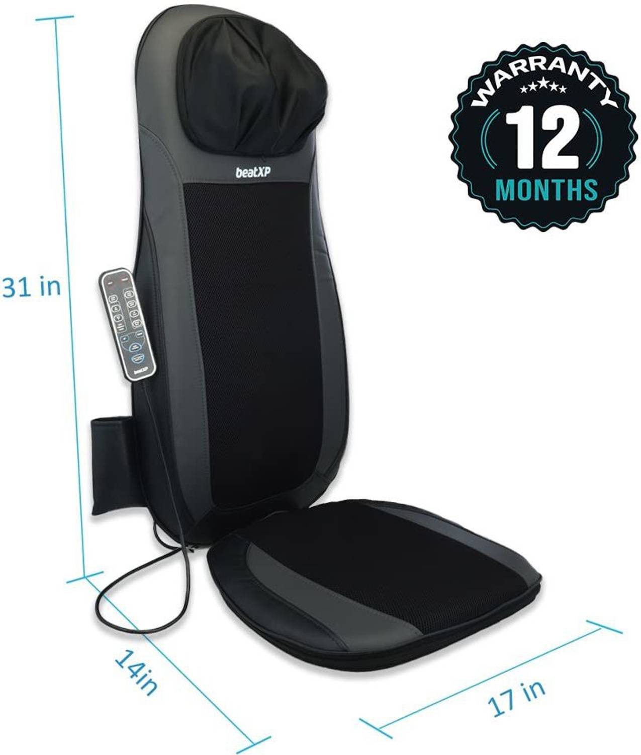 beatXP Deep Heal Cushion Shiatsu Massage Chair for Neck and Back with Deep Vibration Massager for Body Pain Relief at Home ,Office Massager