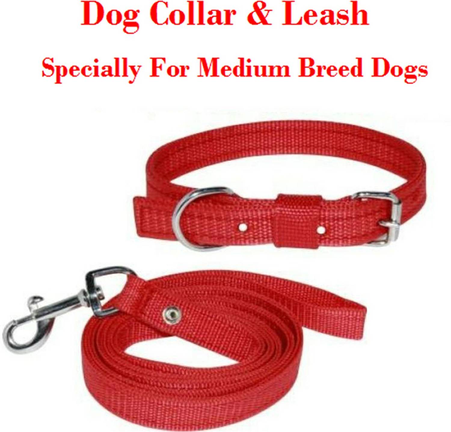 AFLOTO (MEDIUM) Red COLOUR DOG BELT NYLON Dog Collar & Leash