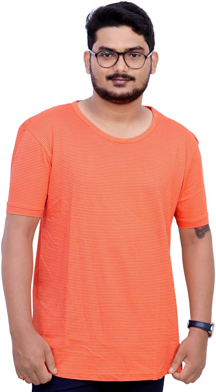 BLACK BROTHERS Striped Men Round Neck Orange T-Shirt