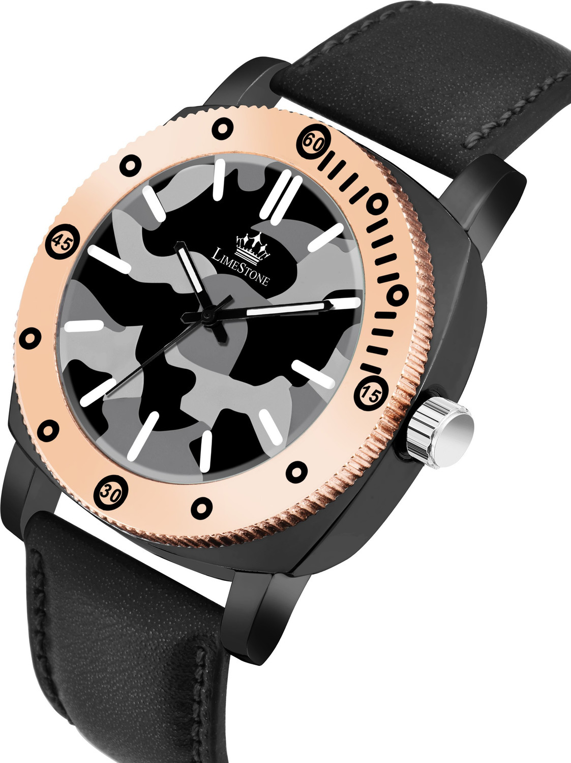 Image of LIMESTONE LUXE LUXE Series of LUXURY Styles Camouflage Dial Leather Strap Quartz Analog Watch - For Men