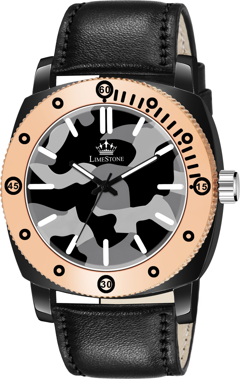 Image of LIMESTONE LUXE LUXE Series of LUXURY Styles Camouflage Dial Leather Strap Quartz Analog Watch - For Men
