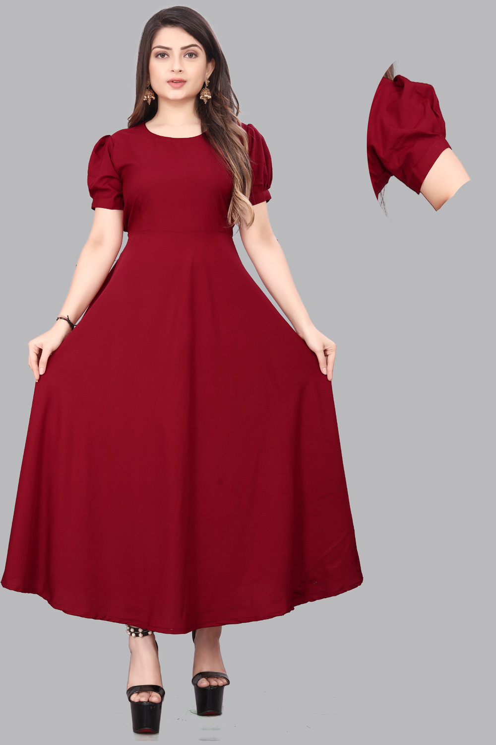 Image of OZEX Women A-line Purple Ankle Length Dress