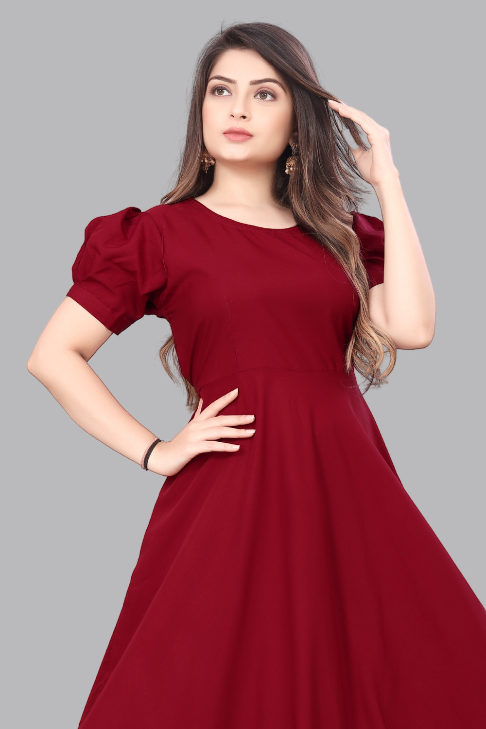 Image of OZEX Women A-line Purple Ankle Length Dress