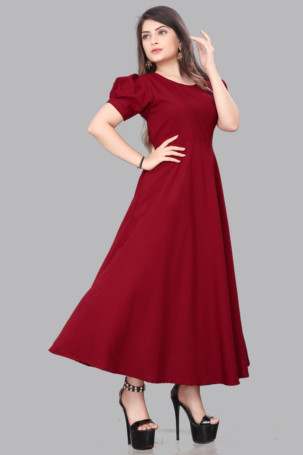 Image of OZEX Women A-line Purple Ankle Length Dress