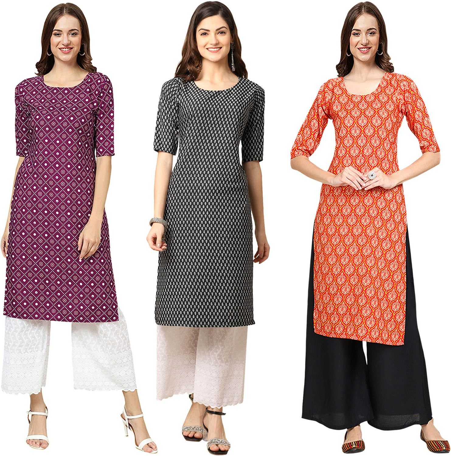 Image of 1 Stop Fashion Women Geometric Print Straight Kurta