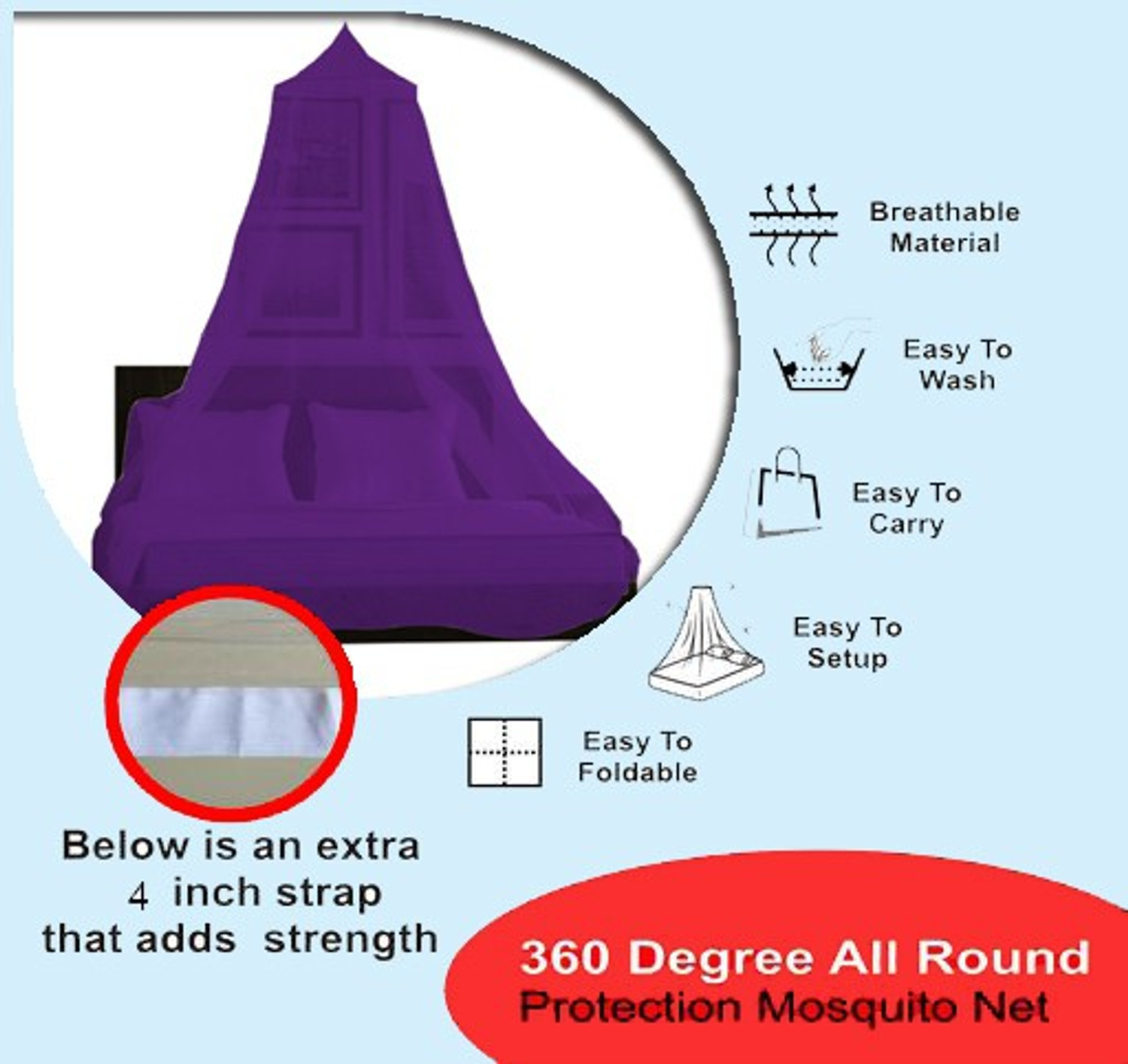 Image of Shree Kriday King Size Bed Hanging Round Polyester Washable Adults Mosquito Net