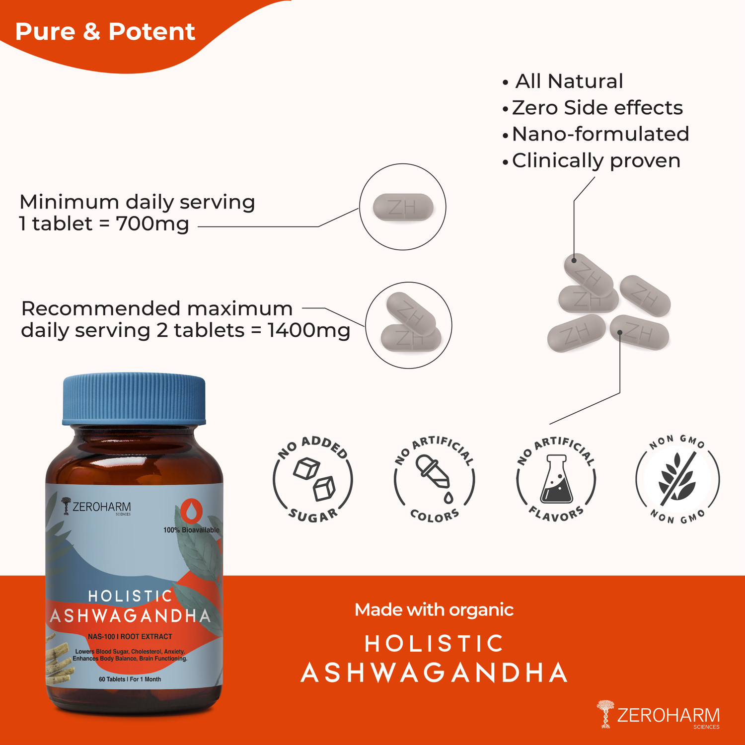 Image of ZEROHARM Holistic Ashwagandha - Nano Formulated for Energy, Stress Relief & Mood Support