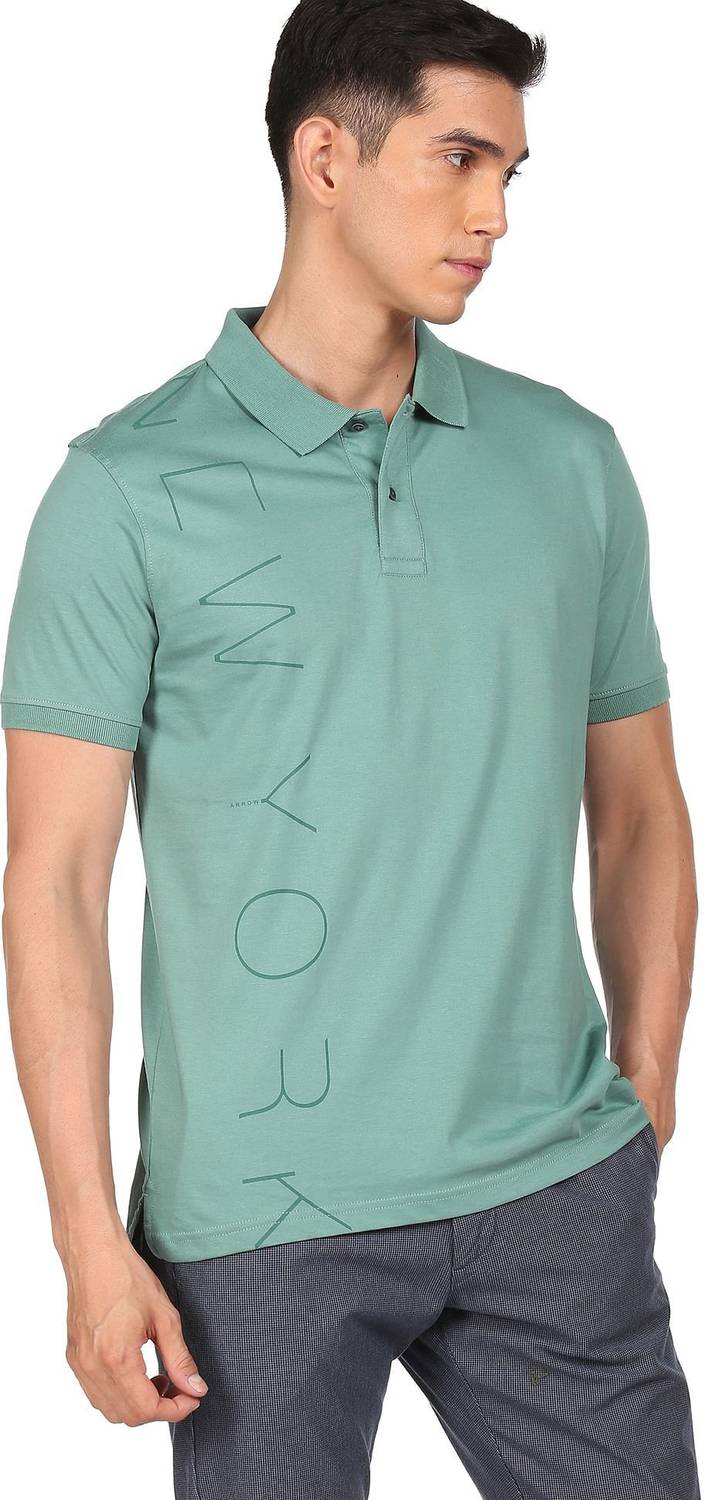 Arrow Newyork Solid Men Polo Neck Green T-Shirt