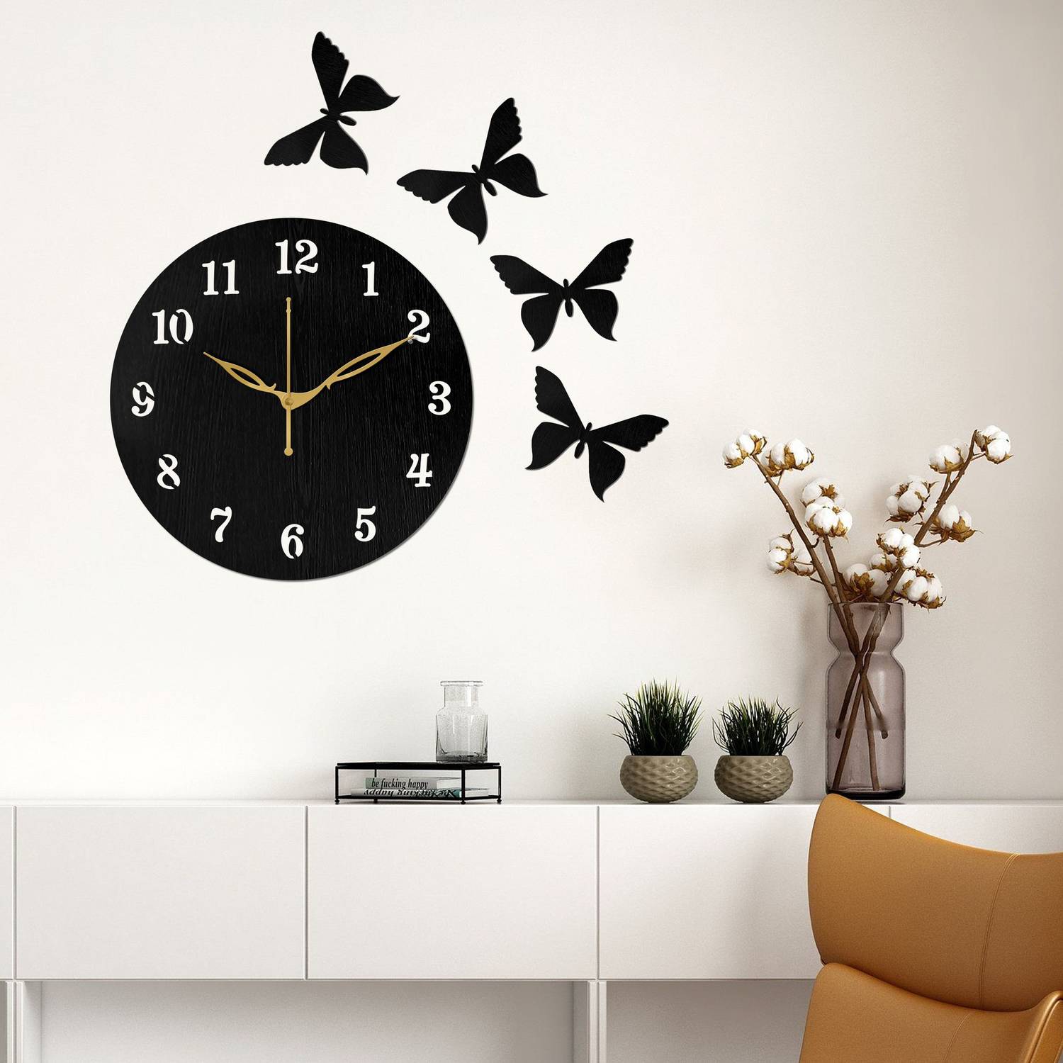 Yamizen Analog 25 cm X 25 cm Wall Clock (Black, Without Glass, St