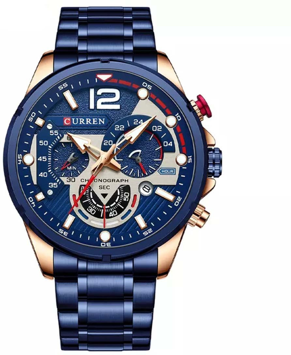 Image of Curren 8395 Men's Sport Quartz Chronograph Wristwatches Luxury Watch-Rose-Blue 8395 Men's Sport Quartz Chronograph Wristwatches Luxury Watch-Rose-Blue Analog Watch - For Men