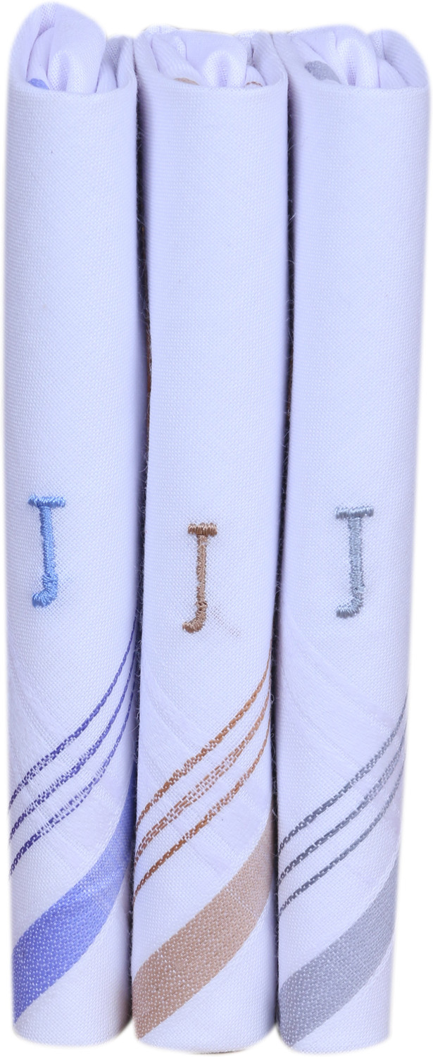 Image of Johnnie Boy cotton handkerchief for men & boys initials pack of 3 J embroidered handkerchief [ inchWhite inch] Handkerchief