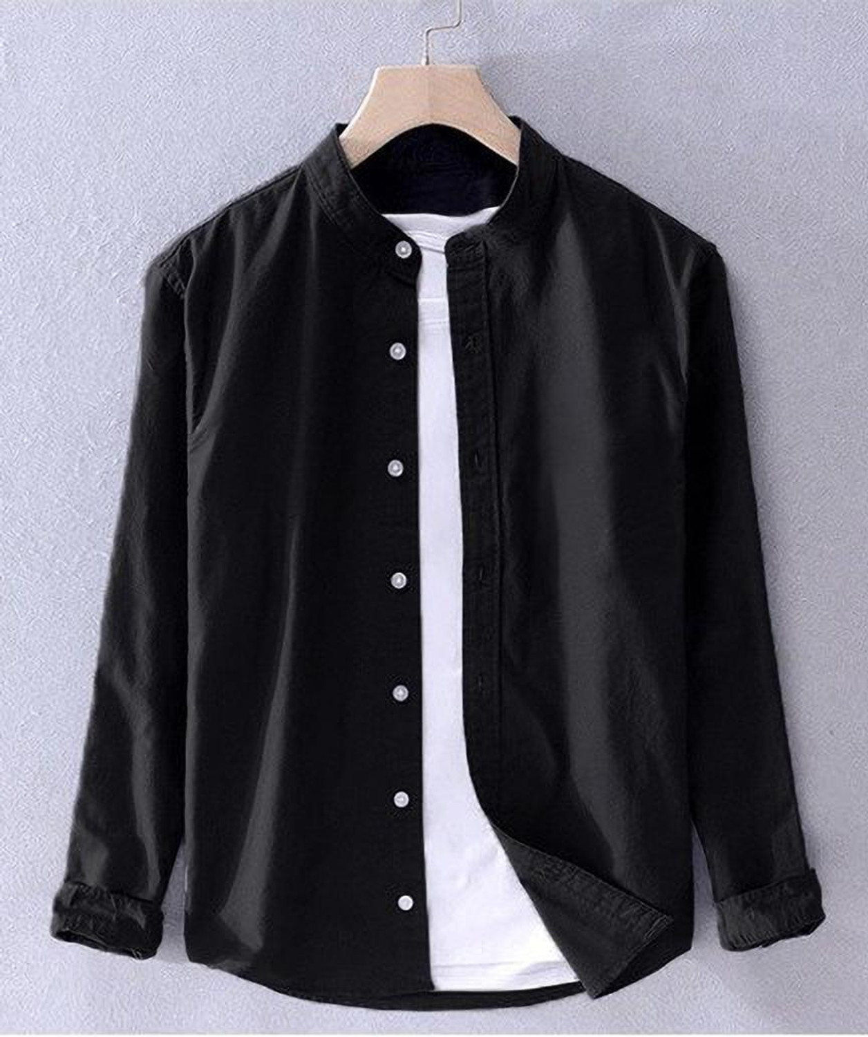 Image of Try This Men Solid Casual Black Shirt