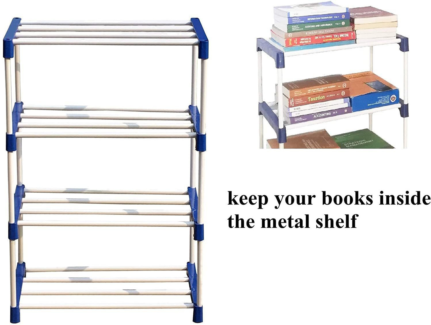 Image of CasinoRetail 4 Layer Book Stand For Studdy room And Office Book Storages Blue & White Color Plastic Open Book Shelf