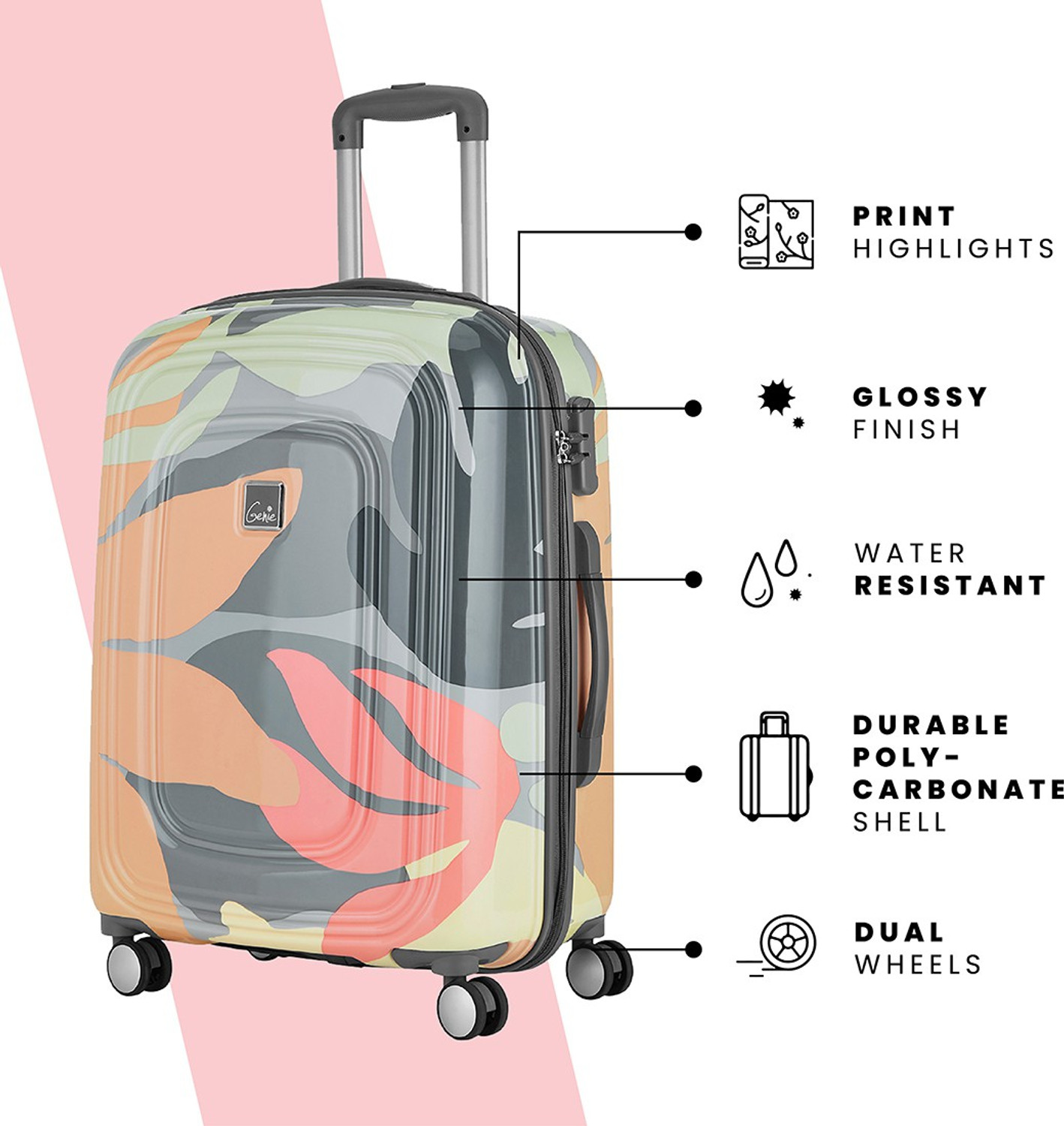 Image of Genie Hard Body Set of 2 Luggage 8 Wheels - FLORENTINE SET 4W Set of 2 (Small 55 cm | Medium 66cm) - Pink