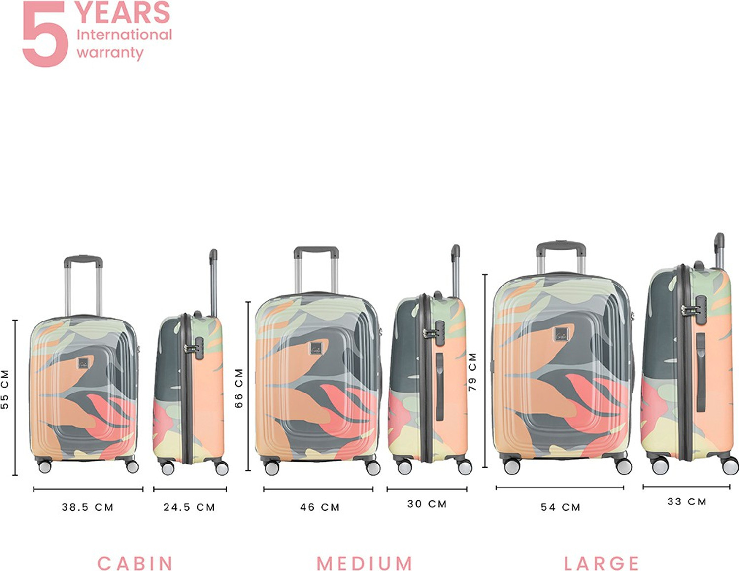 Image of Genie Hard Body Set of 3 Luggage 8 Wheels - FLORENTINE SET 4W - Set of 3 (Small 55cm |Medium 66cm | Large 79cm) - Pink