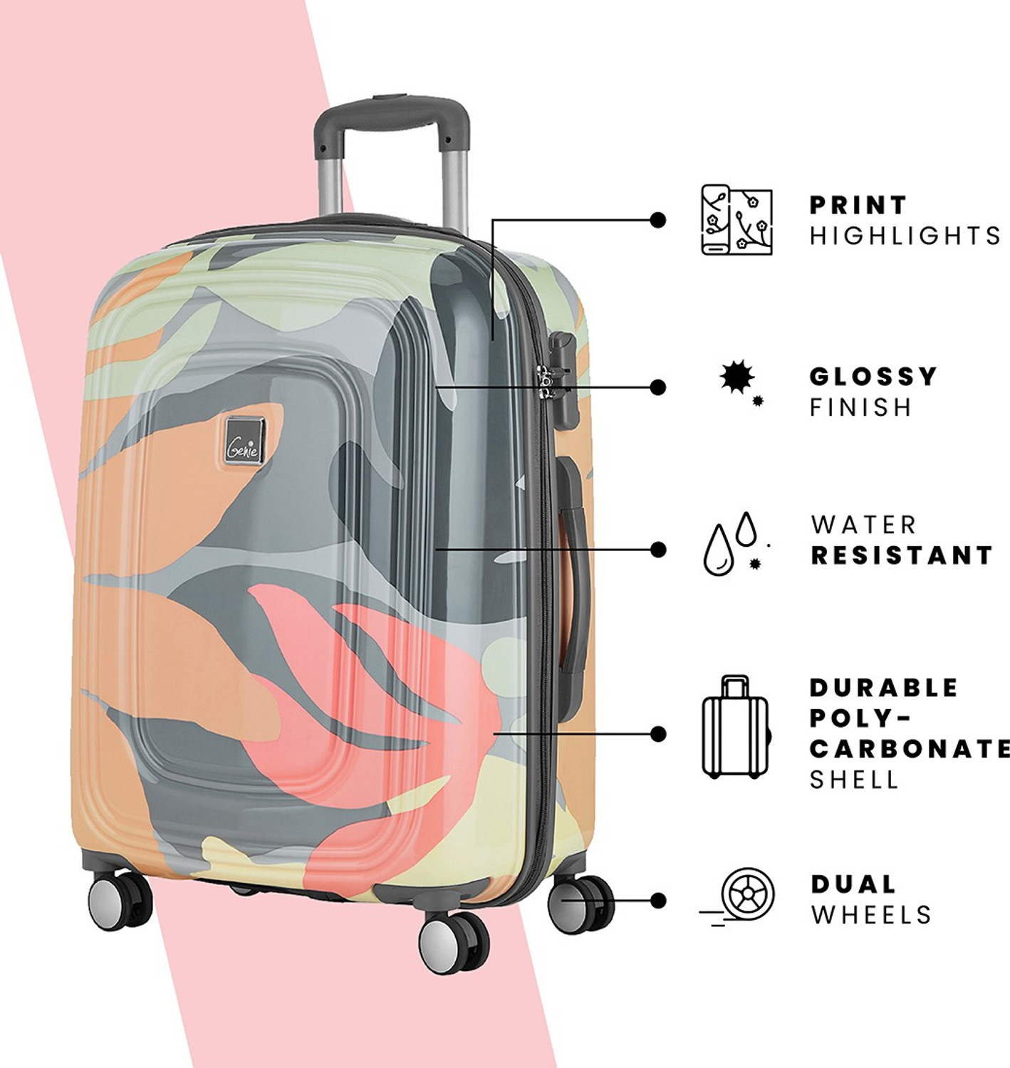 Image of Genie Large Check-in Suitcase (79 cm) 8 Wheels - FLORENTINE 79 - Pink