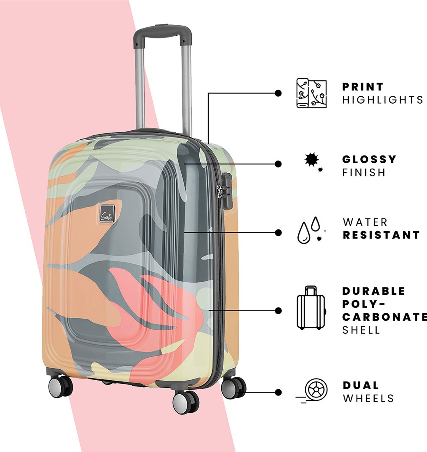 Image of Genie Small Cabin Suitcase (55 cm) 8 Wheels - FLORENTINE 55 - Pink