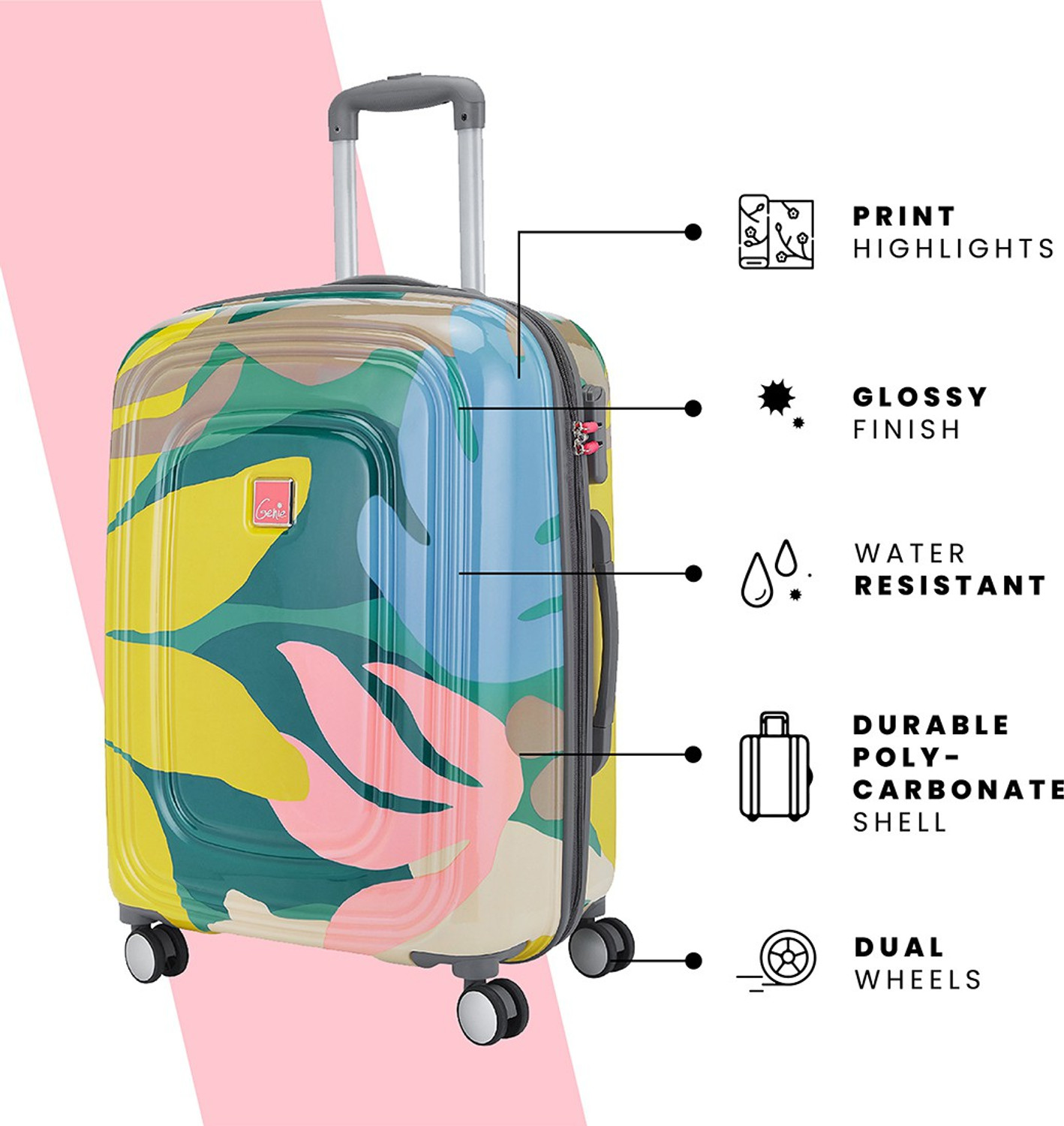 Image of Genie Hard Body Set of 3 Luggage 8 Wheels - FLORENTINE SET 4W Set of 3 (Small 55cm | Medium 66cm | Large 79cm) - Multicolor