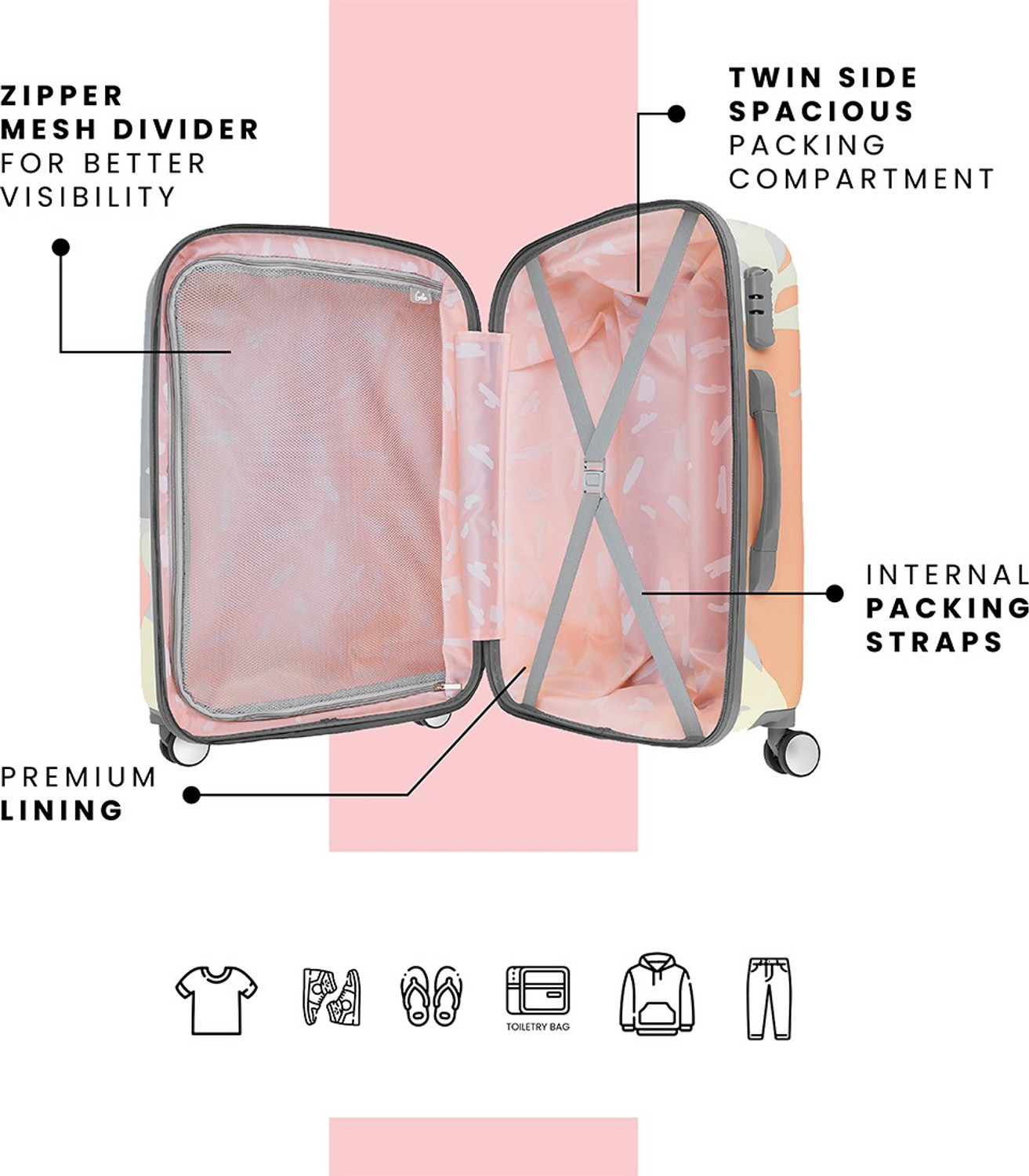 Image of Genie Hard Body Set of 3 Luggage 8 Wheels - FLORENTINE SET 4W - Set of 3 (Small 55cm |Medium 66cm | Large 79cm) - Pink