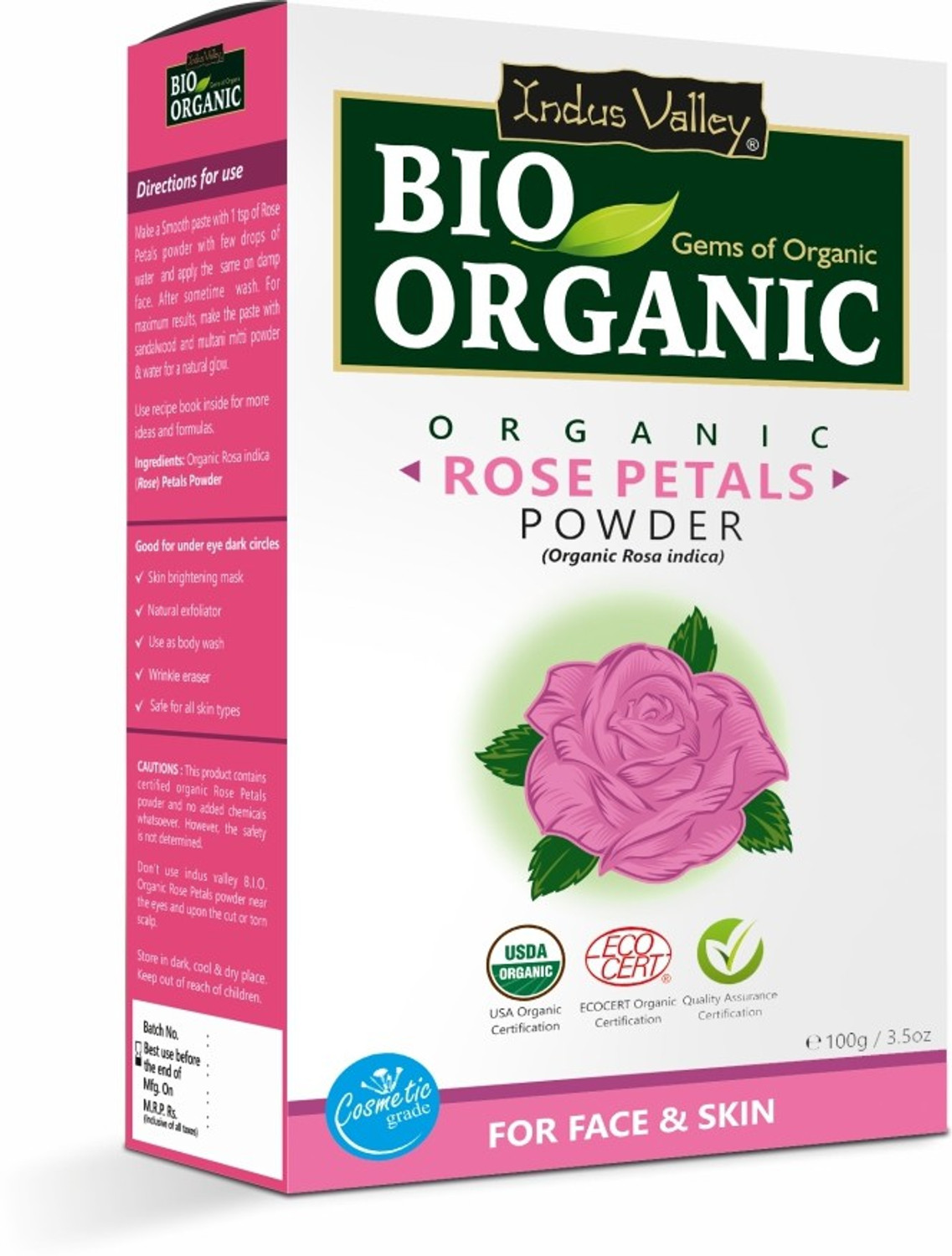 Image of Indus Valley Bio Organic 100% Pure Rose Petals Powder