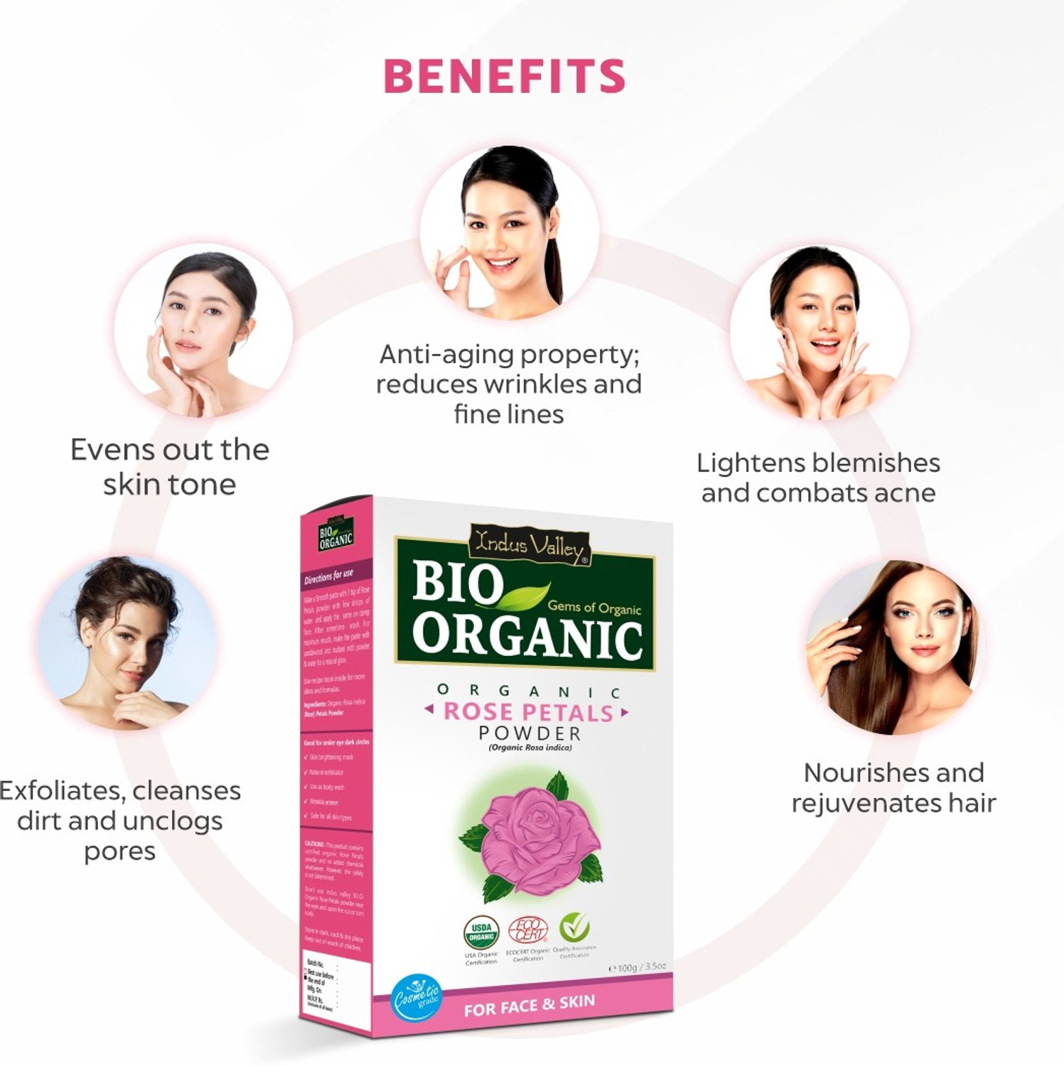 Image of Indus Valley Bio Organic 100% Pure Rose Petals Powder