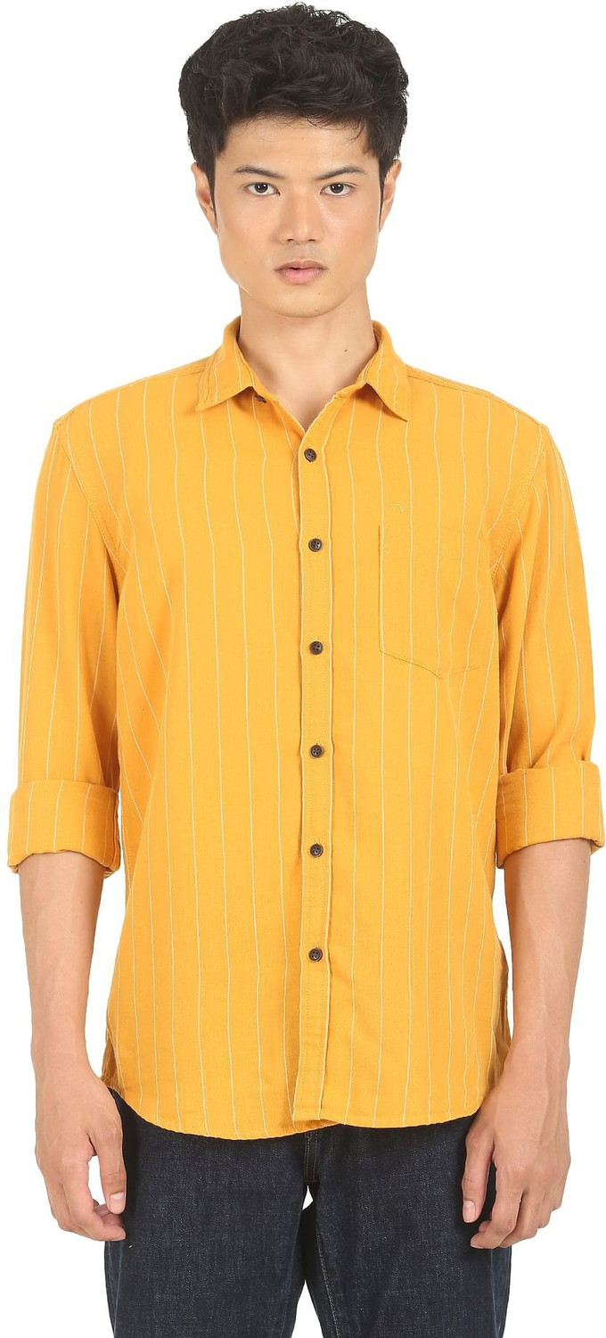 Image of FLYING MACHINE Men Striped Casual Yellow Shirt