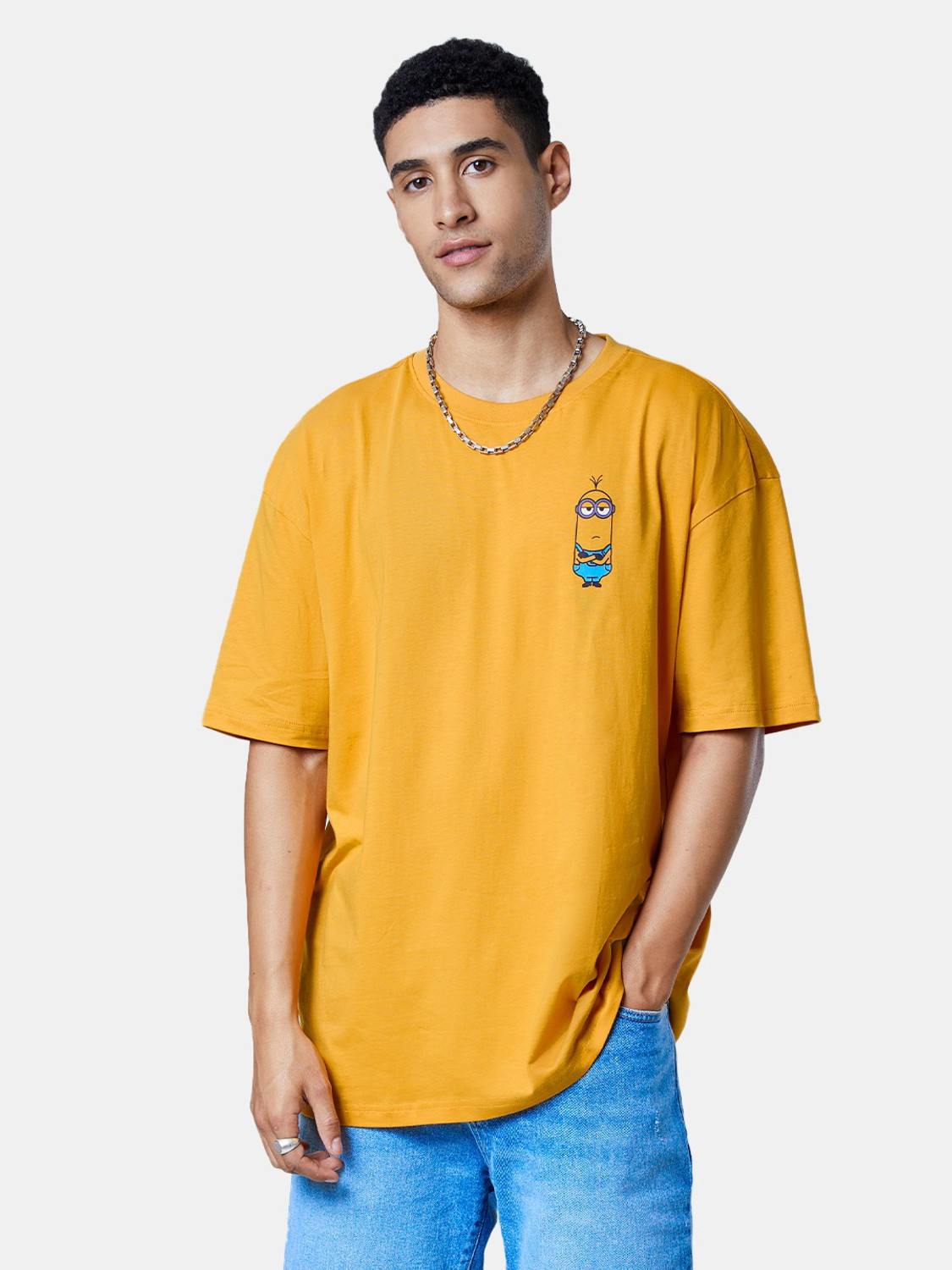Image of The Souled Store Graphic Print Men Round Neck Yellow T-Shirt