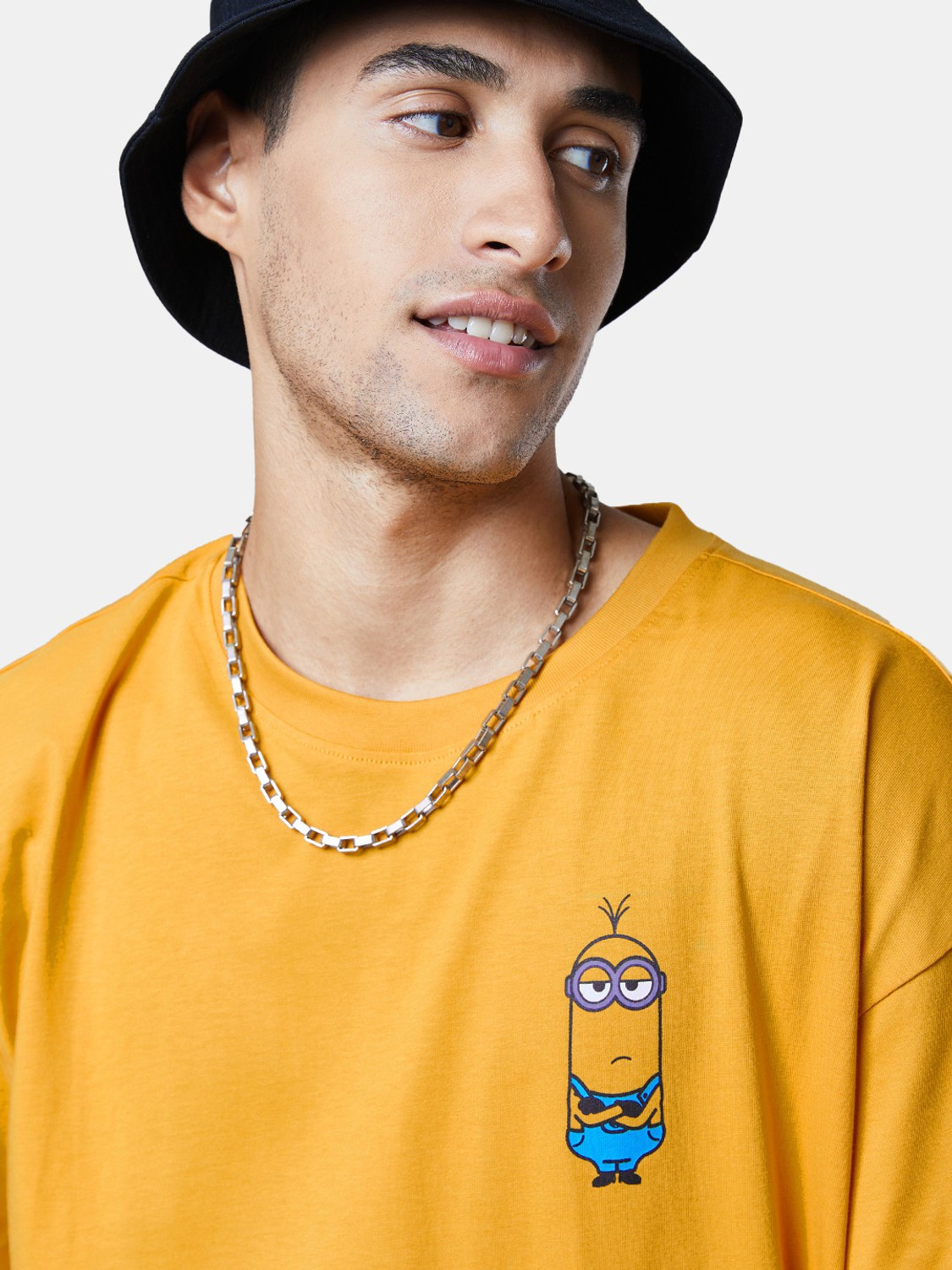 Image of The Souled Store Graphic Print Men Round Neck Yellow T-Shirt