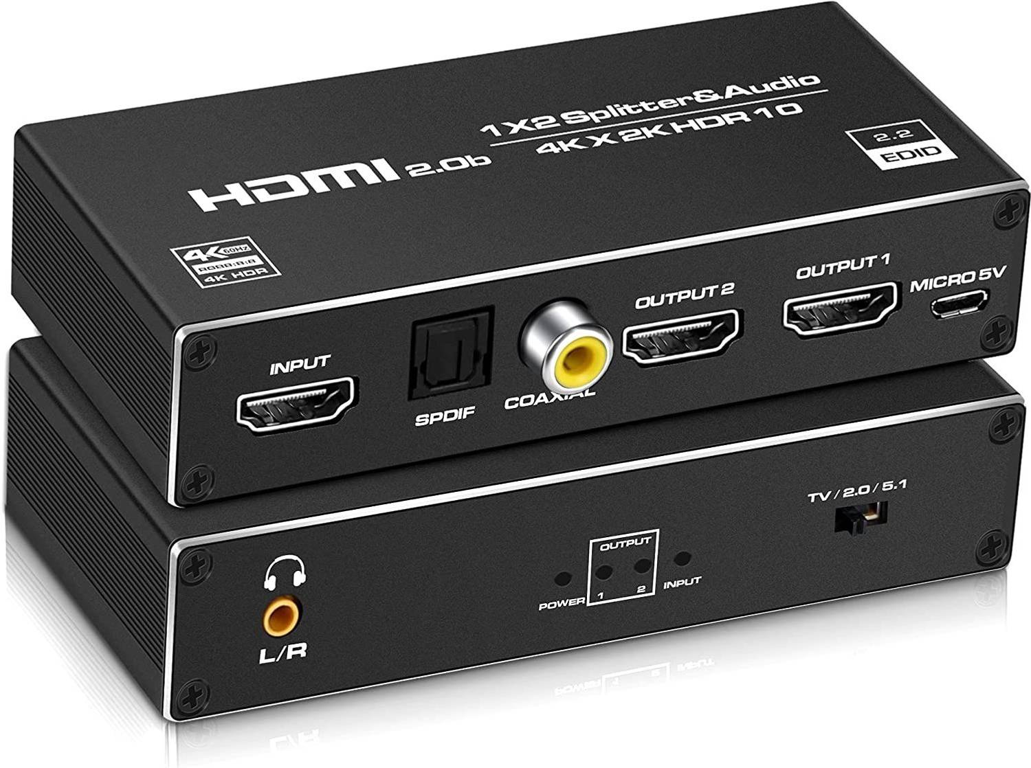 microware TV-out Cable 1X2 HDMI Splitter Audio Extractor, with 3.5mm Audio, Coaxial ,Optical, SPDIF