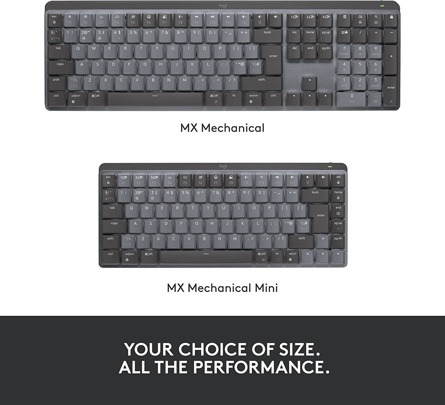 Image of Logitech MX Keys Mechanical Wireless Standard Laptop Keyboard Compatible with Desktop, Laptop, Mac with Plug & Play USB Interface (Black, Dark Grey)