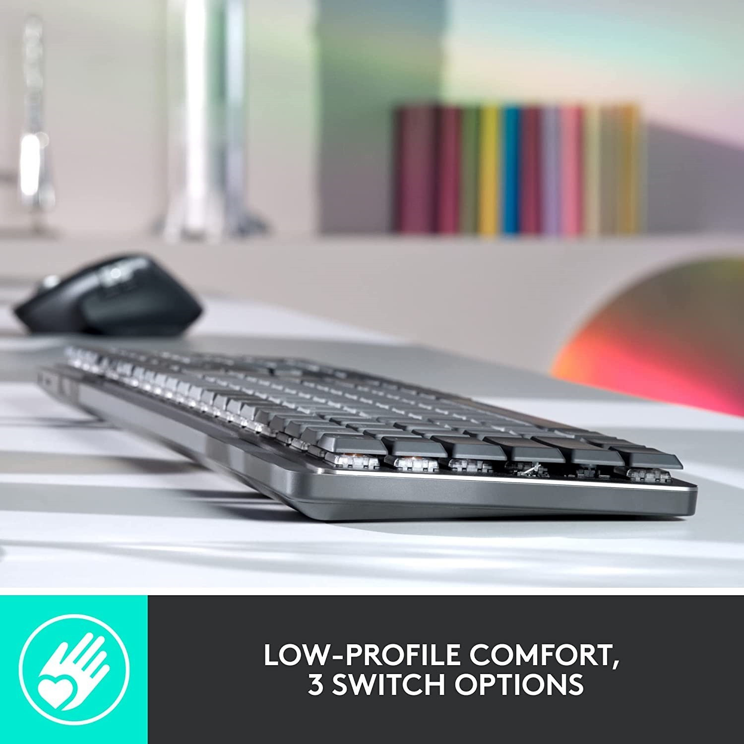 Image of Logitech MX Keys Mechanical Wireless Standard Laptop Keyboard Compatible with Desktop, Laptop, Mac with Plug & Play USB Interface (Black, Dark Grey)