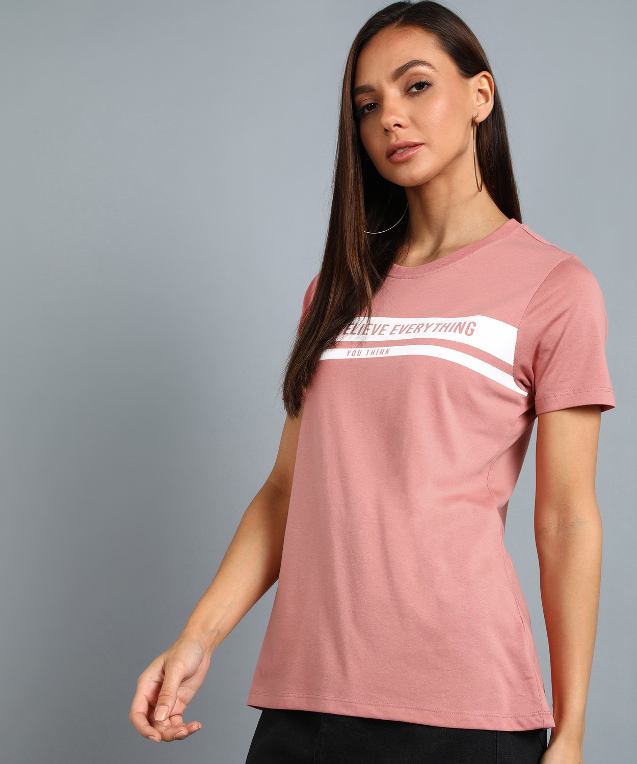 Image of METRONAUT Printed Women Round Neck Pink T-Shirt