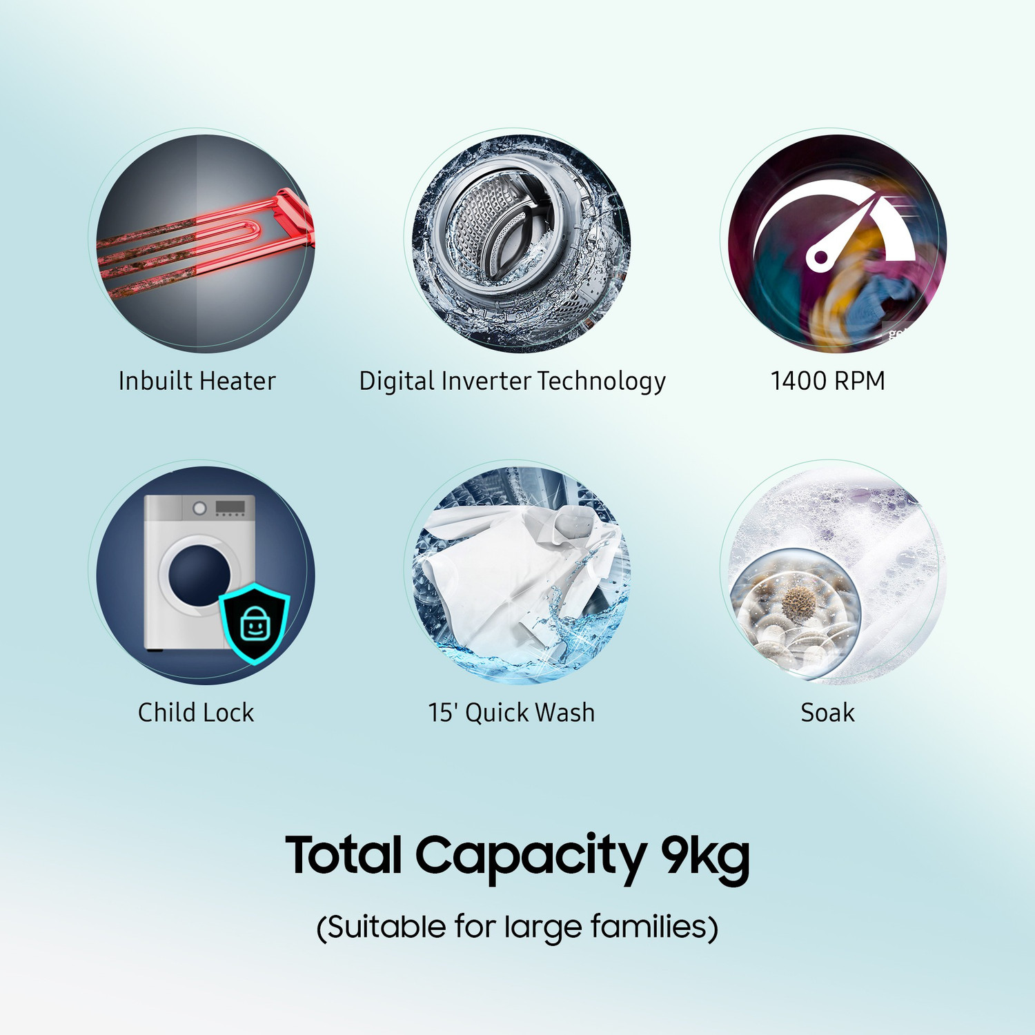 Image of Samsung 9 kg 5 Star, Digital Inverter Motor, Hygiene Steam, Fully Automatic Front Load Washing Machine Black