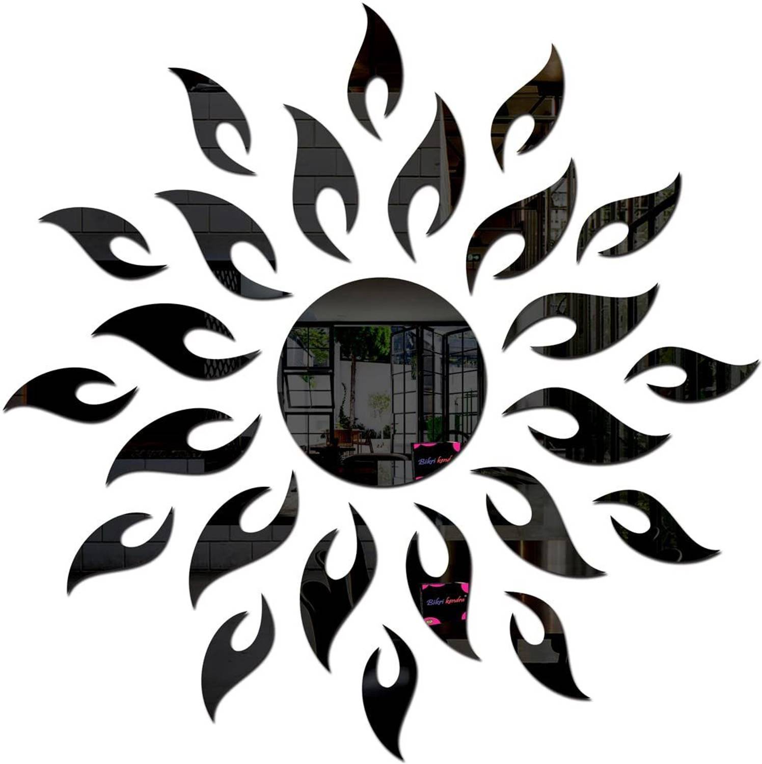 Bikri Kendra 45 cm Sun Black With Butterfly 3D Acrylic Decorative Mirror Wall Stickers Self Adhesive Sticker