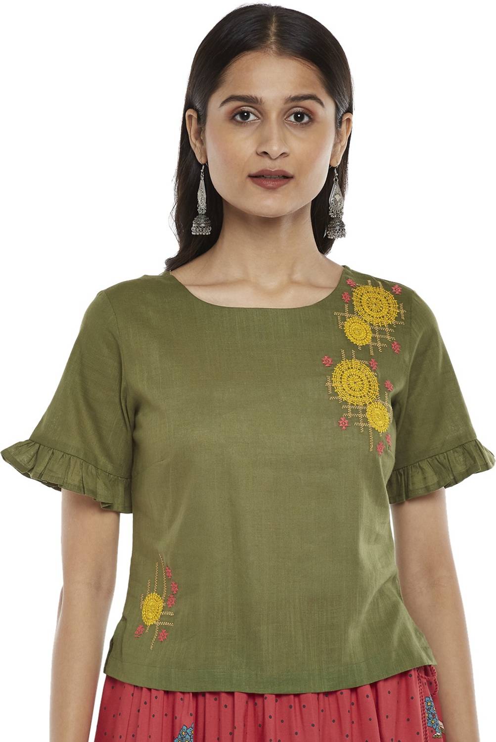 Akkriti by Pantaloons Casual Embroidered Women Green Top