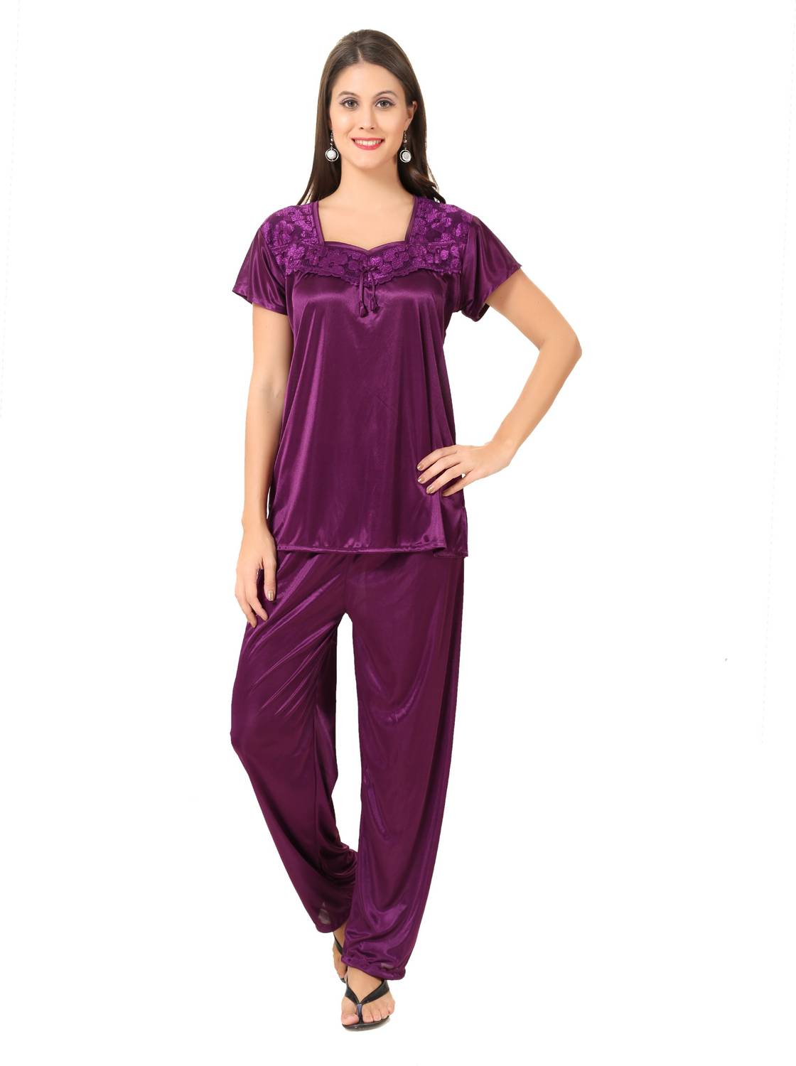 AV2 Women Solid Purple Top & Pyjama Set