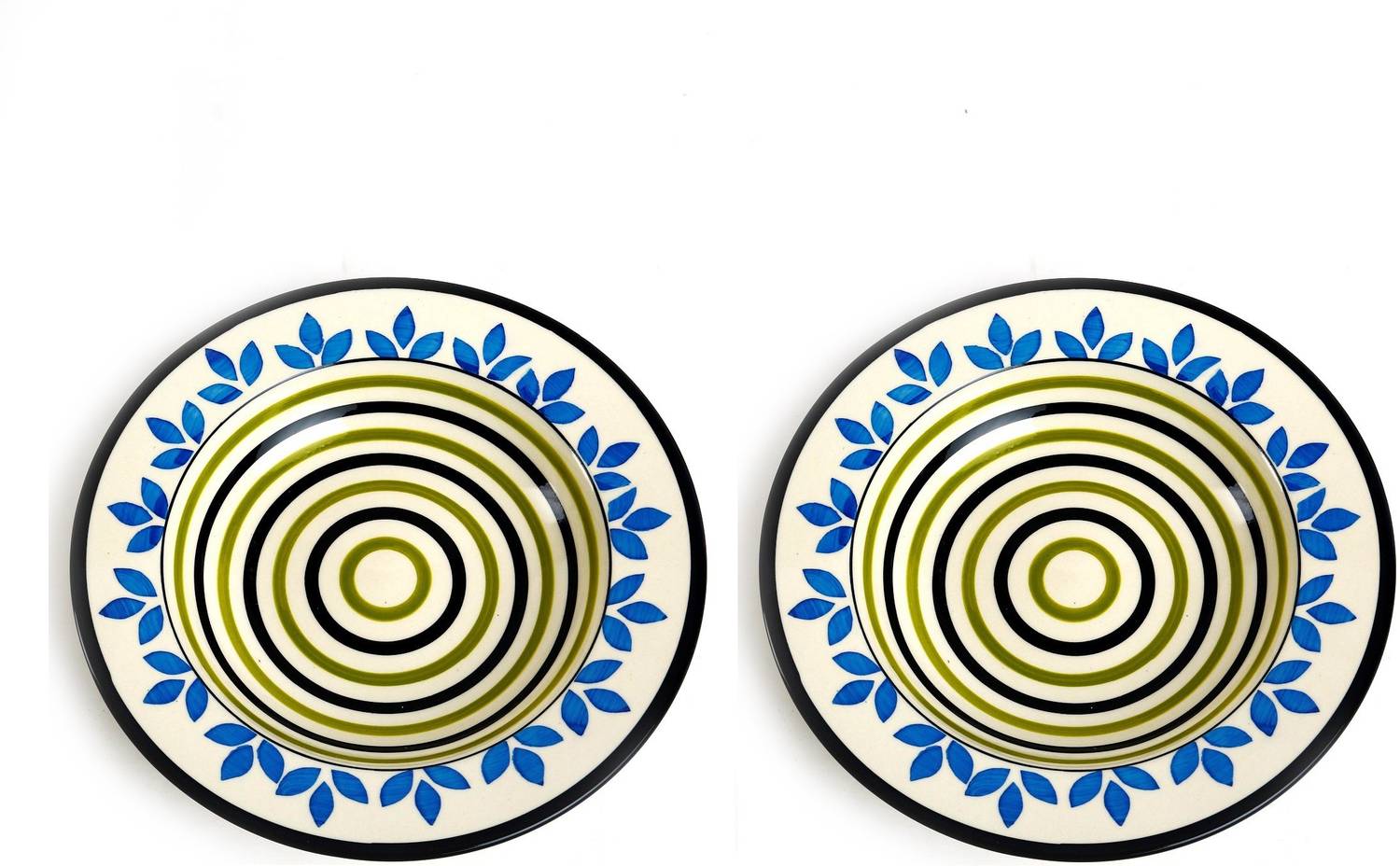 caffeine Ceramic Handmade Blue Leaf 9 inch Charger Plate