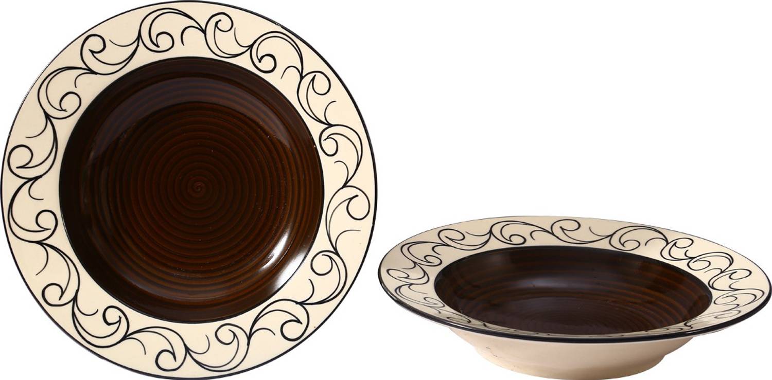 caffeine Ceramic Handmade Brown Doodle 9 inch Charger Plate