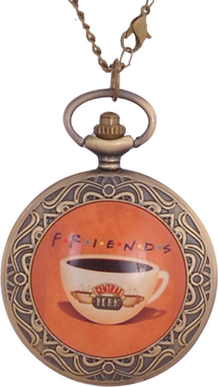 24x7eMall CENTRAL PERK FRIENDS PENDANT 45 mm with Chain 80 cms F.R.I.E.N.D.S. Antique finish Bronze Pocket Watch Chain