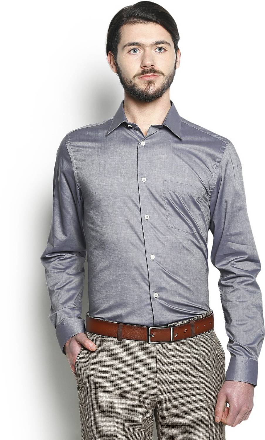 Blackberrys Men Solid Formal Grey Shirt
