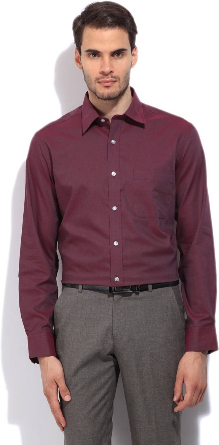 ARROW Men Solid Formal Maroon Shirt