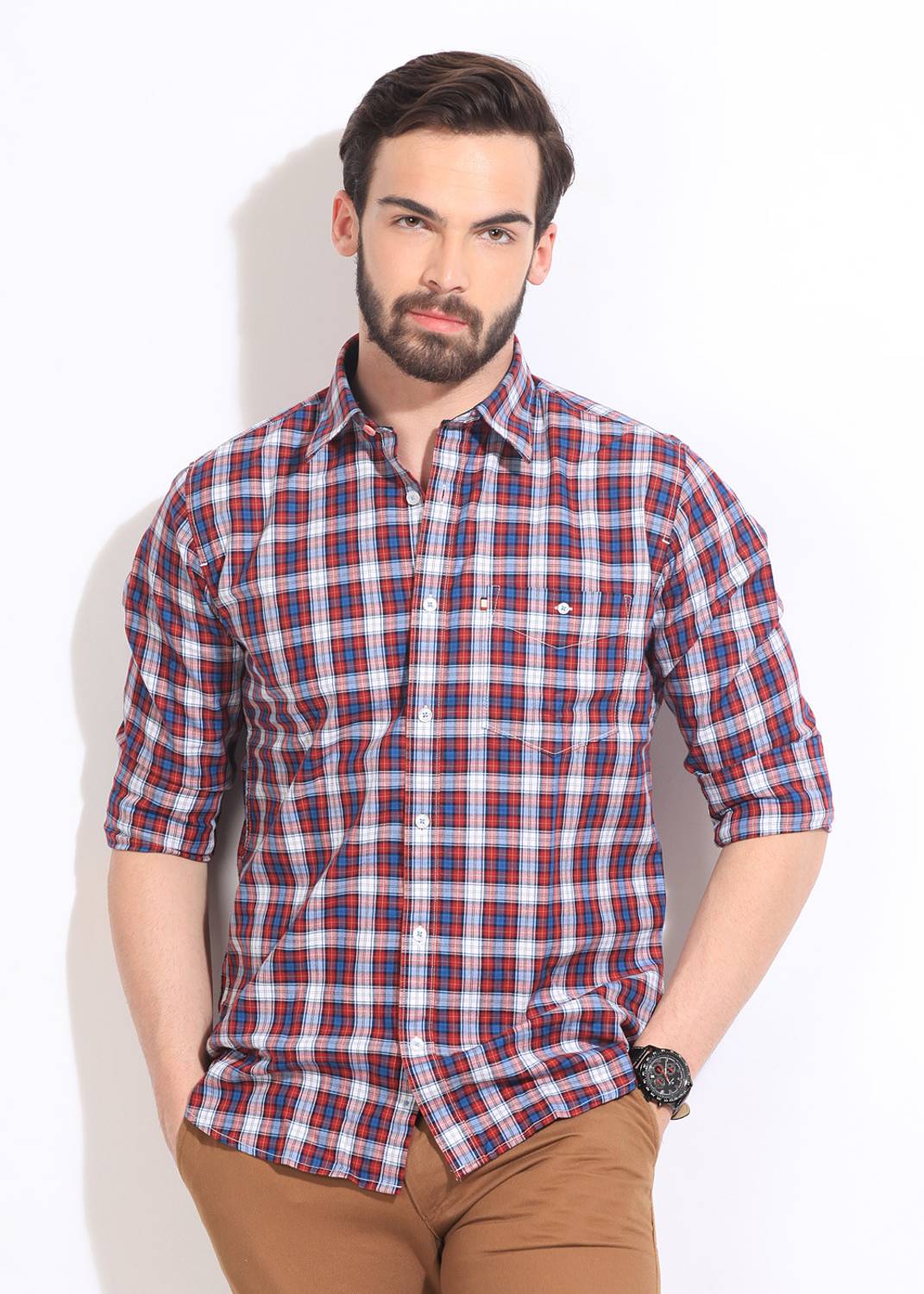 Allen Solly Men Checkered Casual Red, Blue Shirt
