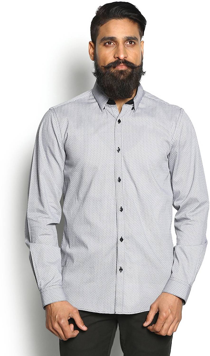 Blackberrys Men Self Design Casual Grey Shirt
