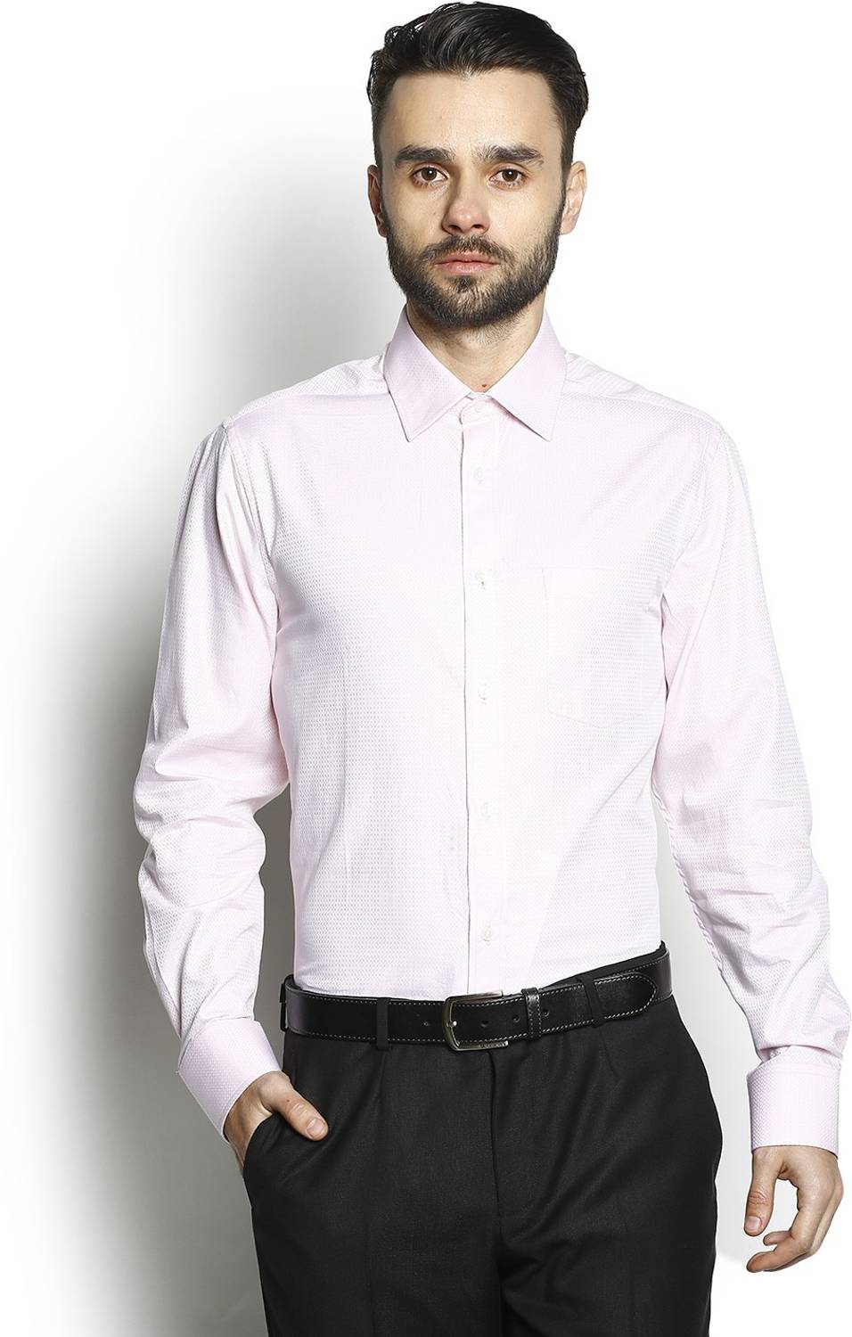 Blackberrys Men Self Design Formal Pink Shirt