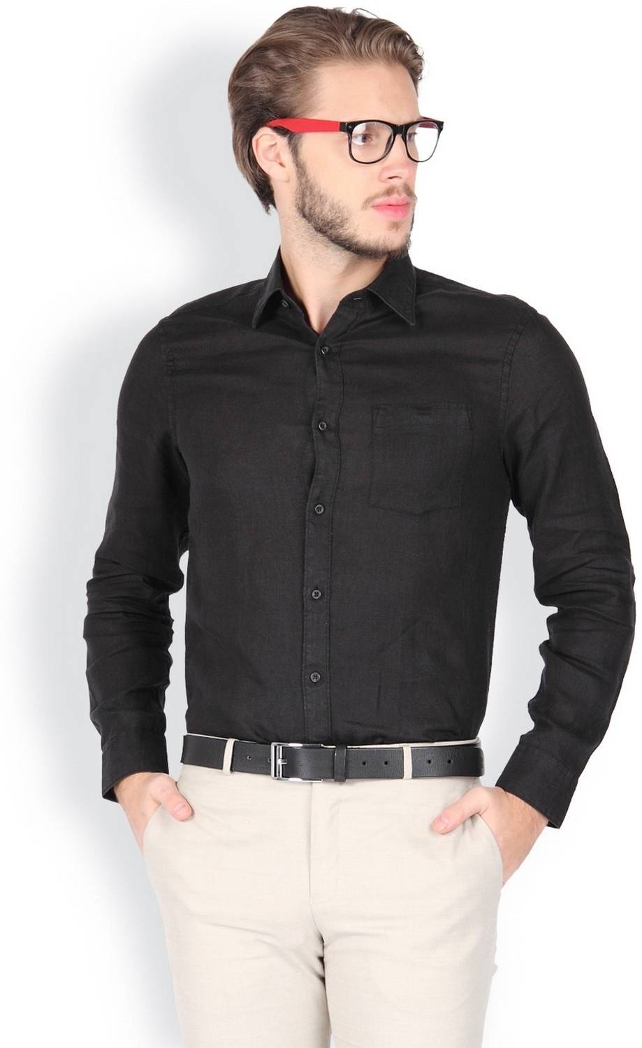 Blackberrys Men Solid Casual Black Shirt