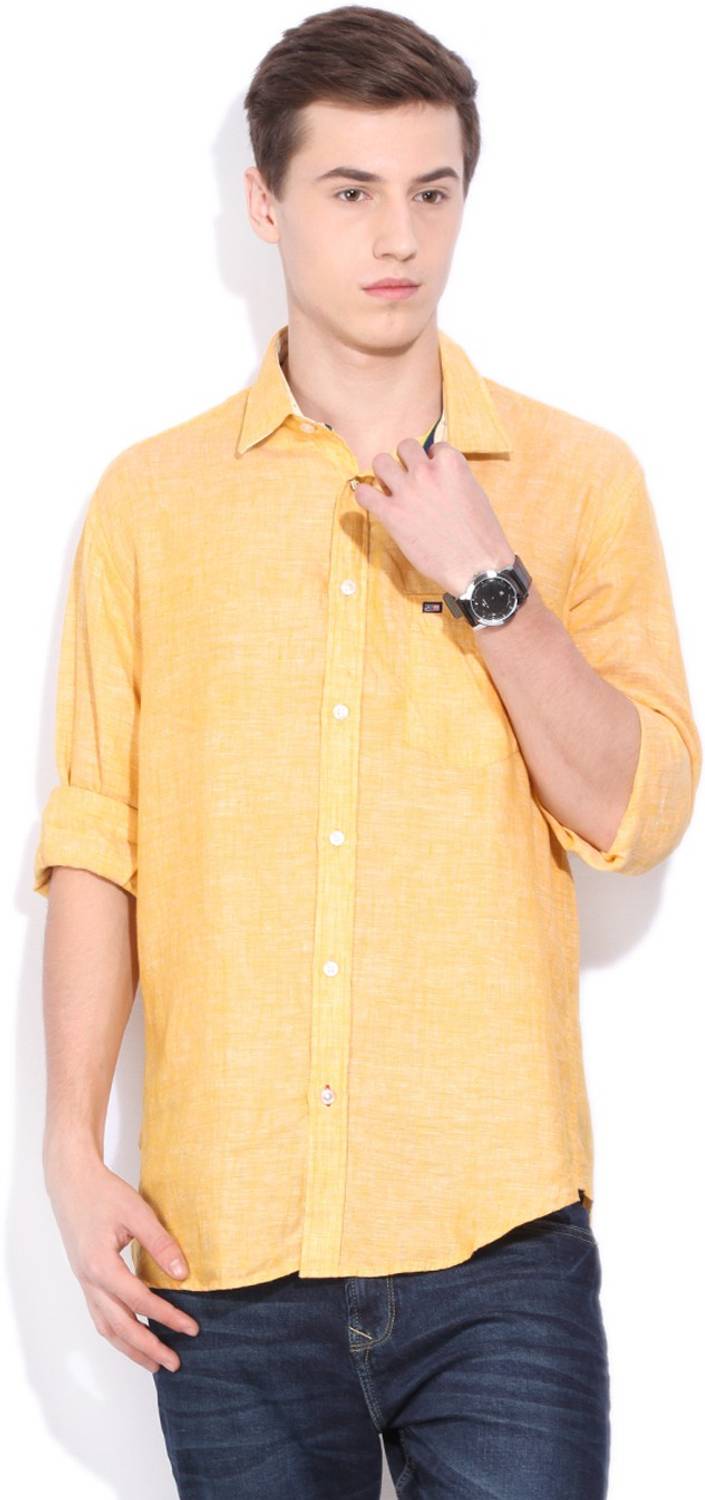 Arrow Sport Men Solid Casual Yellow Shirt