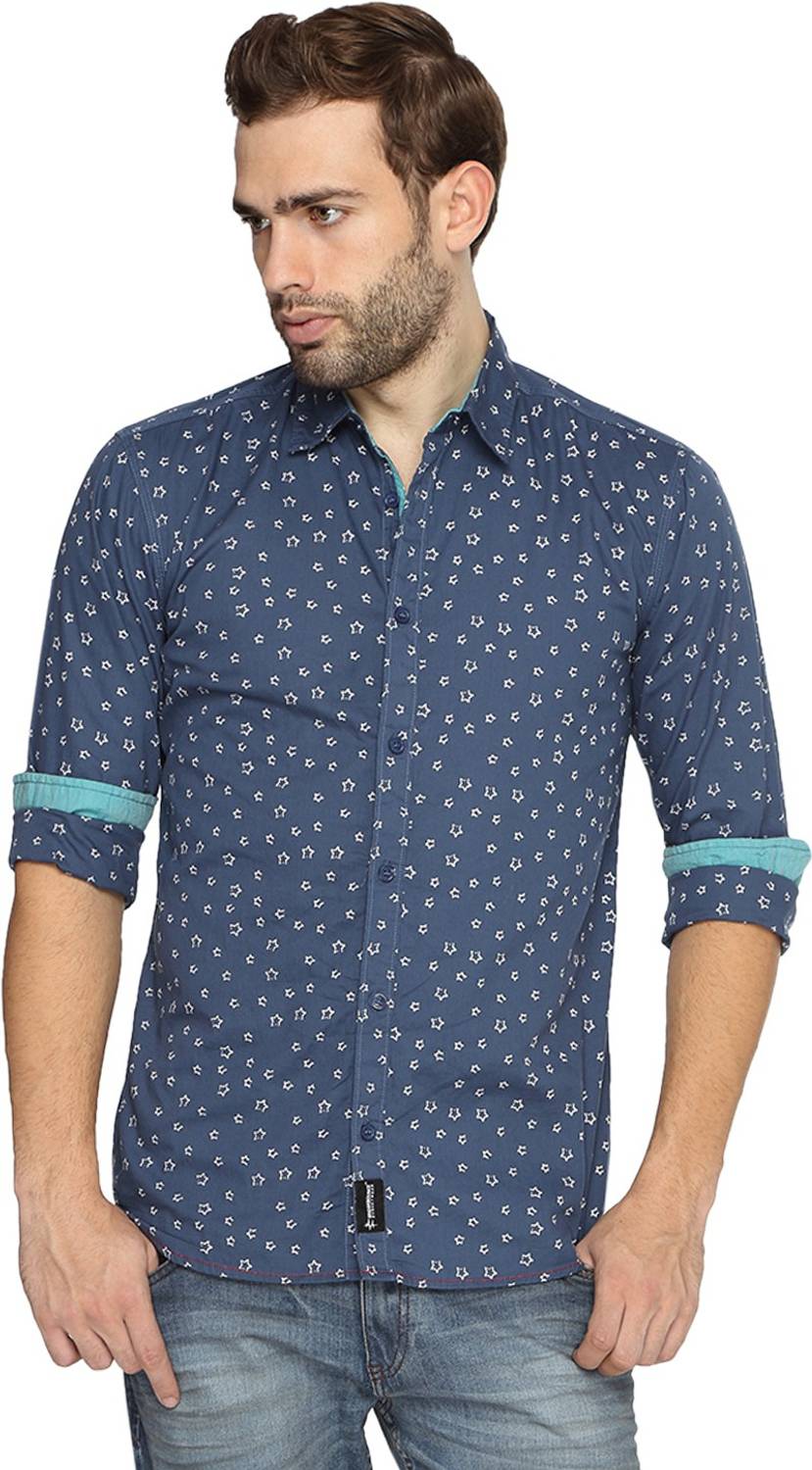 BREAKBOUNCE Men Printed Casual Blue Shirt