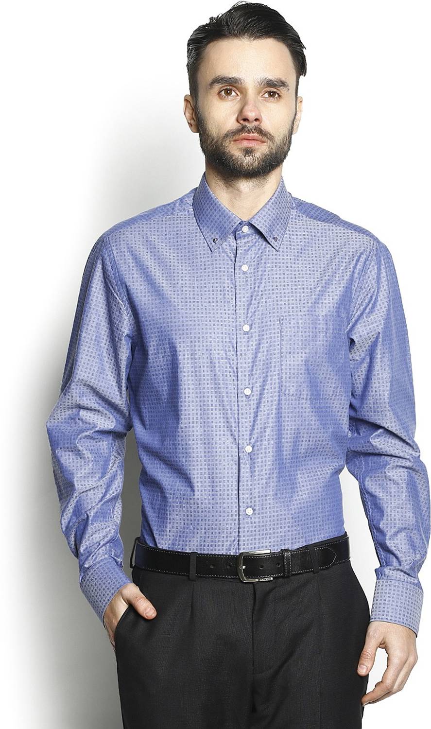 Blackberrys Men Self Design Formal Blue Shirt